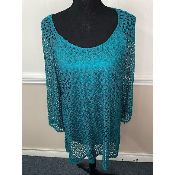 Kim Rogers Teal Lace Blouse Size X-Large - Picture 1 of 6